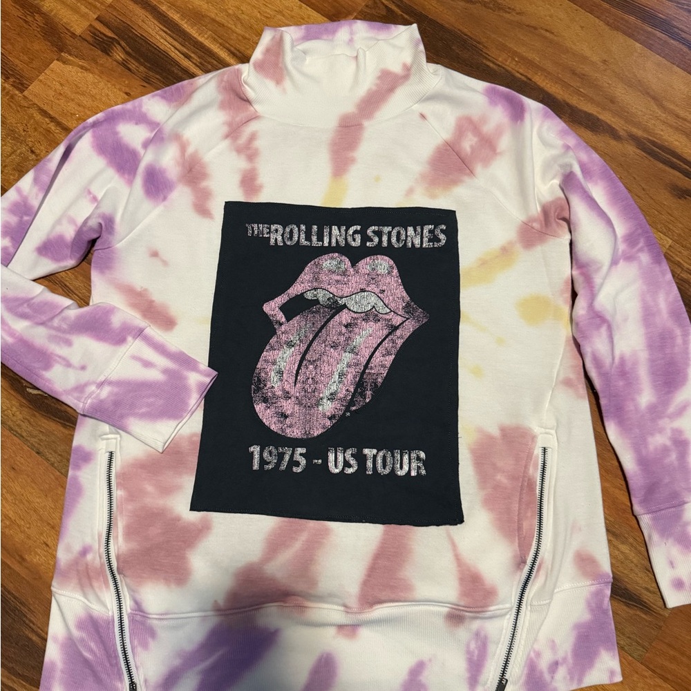 Rolling Stones Tie-Dye Sweatshirt upcycled custom Large XL spring music unique